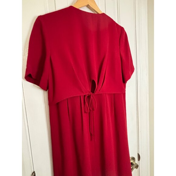 Vintage Liz Claiborne Petite Red Dress Size 8 Button Front Short Sleeve Tie Back - Picture 6 of 8